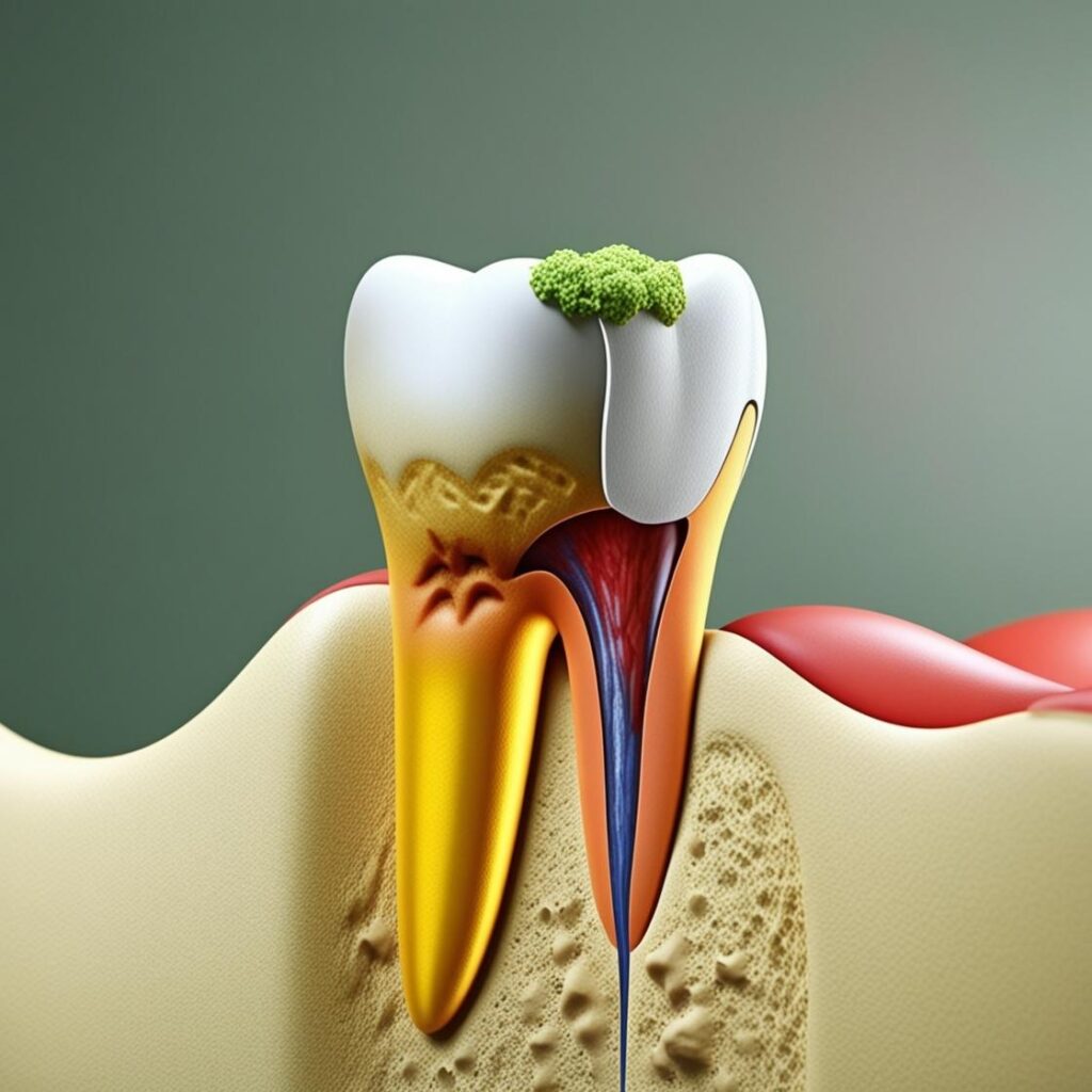 Image showing an infected tooth with visible inflammation in the gum area.
