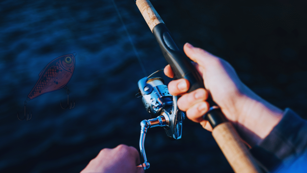 Close-up of a fishing rod used in recreational and sport fishing